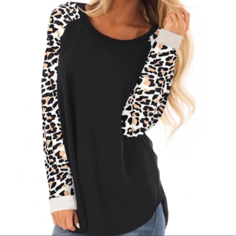 *3 for $30* Black Cream Peach Animal Print Top